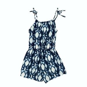 Gap Kids | Girls Linen Cotton Sleeveless Romper Printed Navy Blue White, Size XS